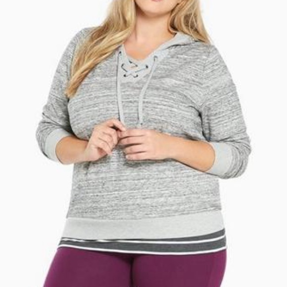 Women’s torrid 2 Light Heather Grey Lace Up Cropped Hoodie Sweatshirt 18 20